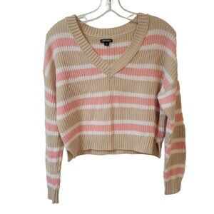 Wild Fable Sz S Striped LS Cropped Rib Knit Cotton Blend Sweater